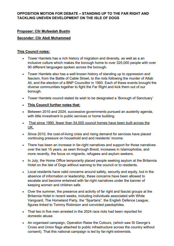 CllrMarcFrancis's tweet image. At tonight's Full Council @TH_Labour cllrs will propose a motion requiring Tower Hamlets Council to challenge the far right extremists peddling lies to provoke disorder outside a hotel accommodating asylum seekers. We hope all cllrs will join us in standing up against this racism