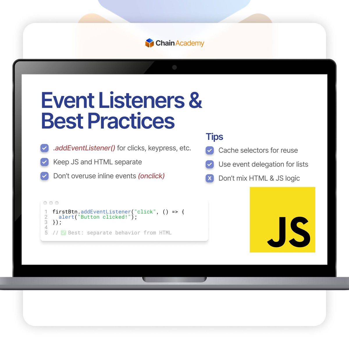 chainacademy_'s tweet image. Stop writing static HTML. Start making dynamic web apps. Here's your cheat sheet for essential JavaScript manipulation
#JavaScript #JavaScriptTips #LearnToCode #ChainAcademy #LimitlessLearning