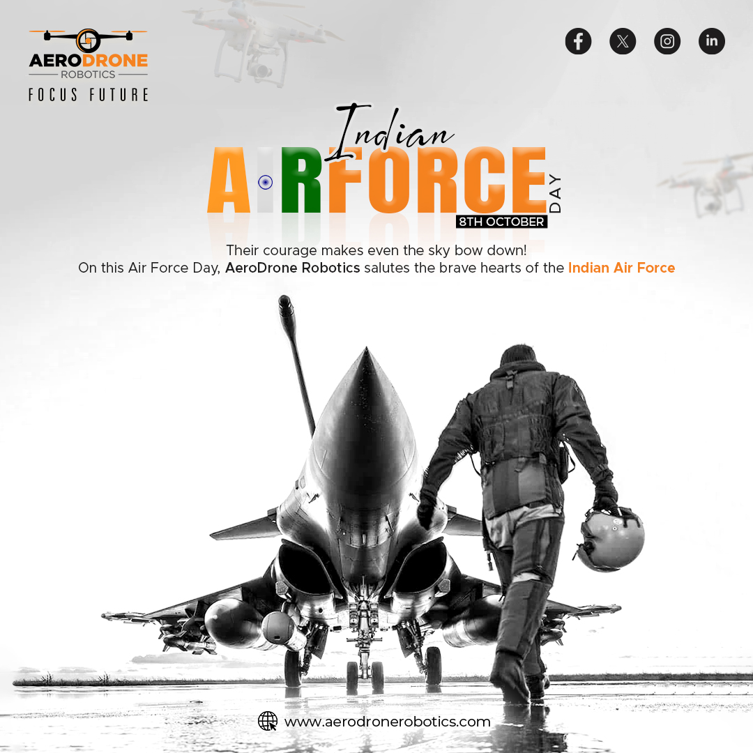 AerodroneR's tweet image. Saluting the Guardians of Our Skies! 🇮🇳
This #IndianAirForceDay, we honour the courage &amp;amp; sacrifice of our Air Warriors who protect our skies. 🫡
At #AeroDroneRobotics, we’re inspired to innovate for a safer, smarter future above the clouds. 🌏✨
#SaluteToAirWarriors #FocusFuture