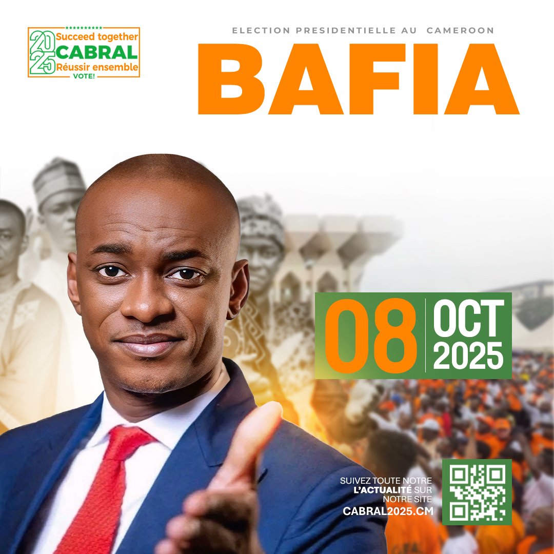 nyobelipot's tweet image. La Vague Orange arrive à Bafia !
Le Président Cabral Libii vous donne rendez-vous ce 8 octobre 2025 pour un meeting historique.
Bafia se lève pour le changement 🧡💚

#Cabral2025 #ReussirEnsemble #SucceedTogether #LaVieEnOrange