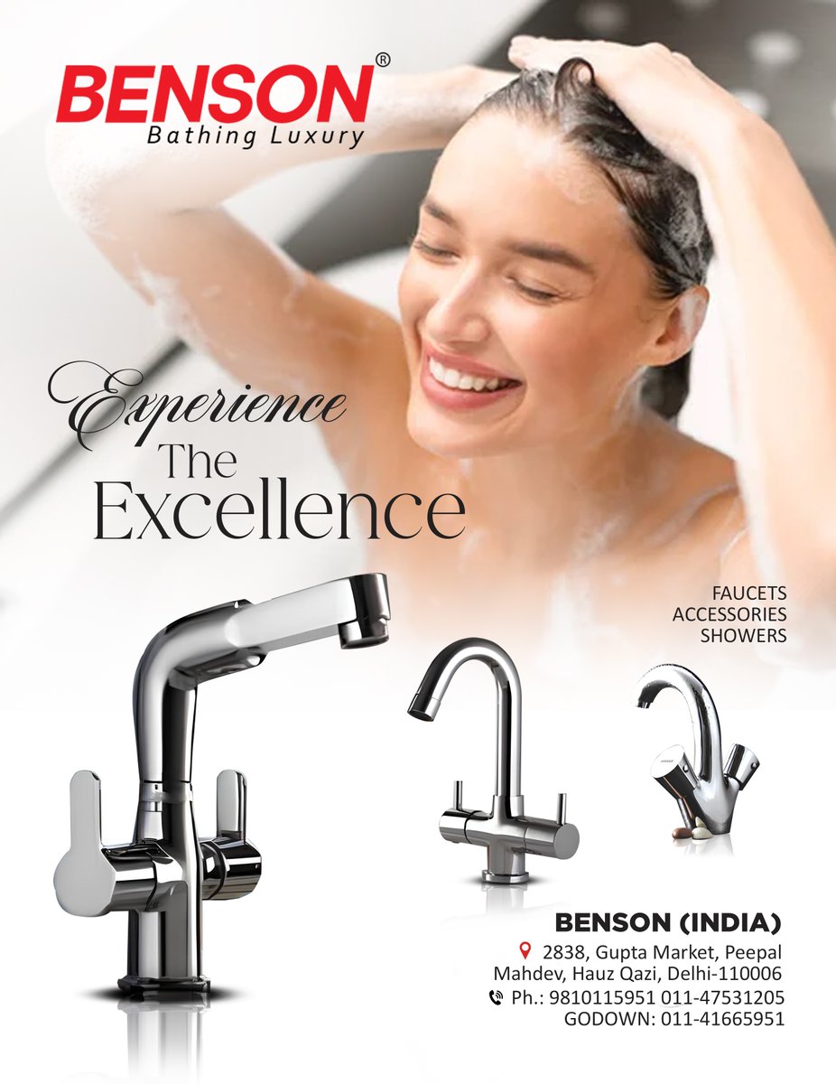 Snitaryclue's tweet image. Explore Via Whatsaap l.sanitaryclue.in/eRrUc…Experience Luxury with Benson ✨ Upgrade your bathroom with our premium faucets, accessories, and showers.📍 BENSON (INDIA) – Delhi-110006 📞 Call: 9810115951
 l.sanitaryclue.in/uGQVz…

#Taps #KitchenTaps #BathroomTaps #Faucets