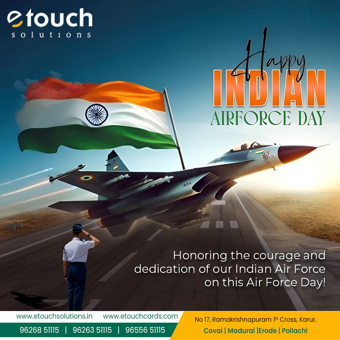 EtouchS89870's tweet image. ✈️ Honoring the courage and dedication of our Indian Air Force — Etouch Solutions salutes the sky heroes!   

#IndianAirForceDay #EtouchSolutions #SkyHeroes #PrideOfIndia
