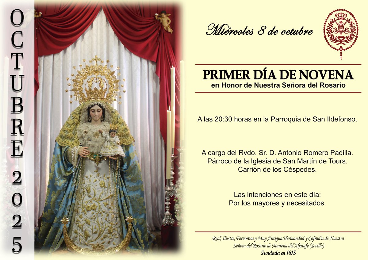 𝗖𝗨𝗟𝗧𝗢𝗦 𝗠𝗔𝗬𝗢𝗥𝗘𝗦 𝟮𝟬𝟮𝟱 | 𝗡𝗢𝗩𝗘𝗡𝗔 𝗘𝗡 𝗛𝗢𝗡𝗢𝗥 𝗗𝗘 𝗡𝗨𝗘𝗦𝗧𝗥𝗔 𝗦𝗘𝗡̃𝗢𝗥𝗔 𝗗𝗘𝗟 𝗥𝗢𝗦𝗔𝗥𝗜𝗢 

Primer día.