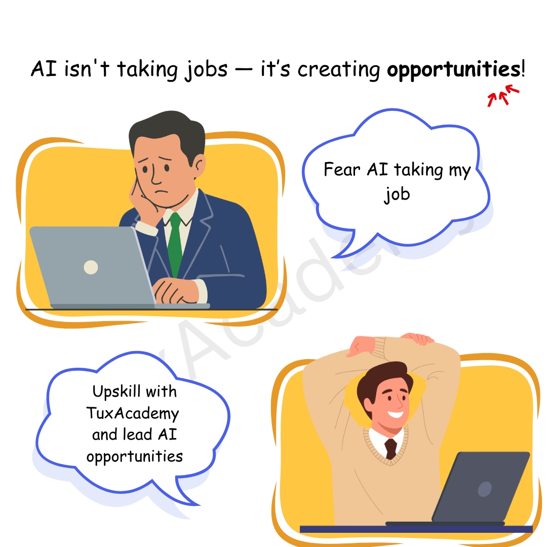 tuxacademy's tweet image. AI isn’t taking jobs it’s creating opportunities!
Upskill with TuxAcademy and turn AI disruption into your biggest career growth opportunity.
#AIRevolution #UpskillWithTux #TuxAcademy #FutureReady #AI #MachineLearning #CareerGrowth #TechEducation #LearnAI #ArtificialIntelligence
