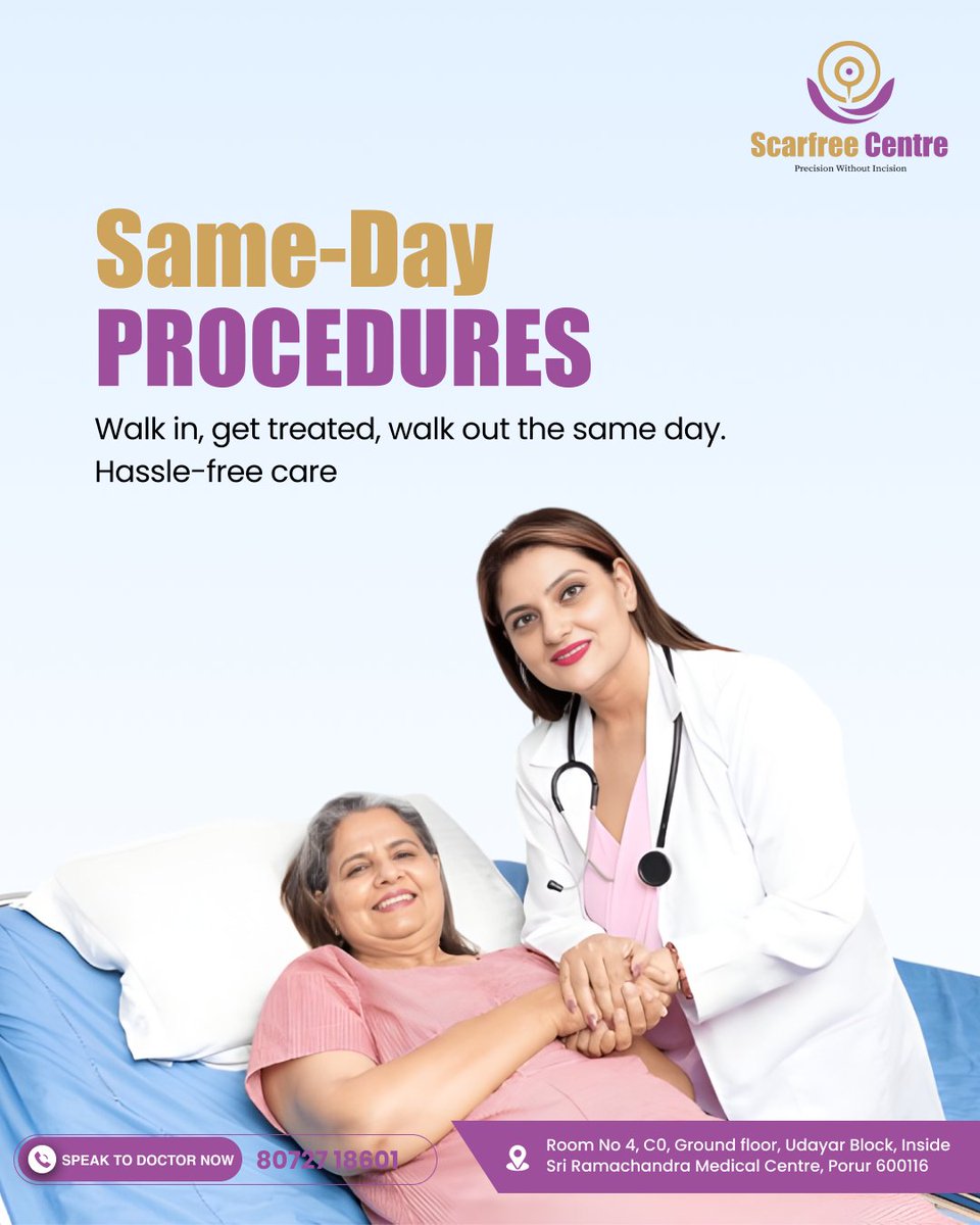 scarfreecentre's tweet image. ⏱ Walk in, get treated, walk out the same day.
Experience hassle-free care with our advanced same-day procedures — quick, safe, and scar-free.
📞 Call: 80727 18601
📍 Inside Sri Ramachandra Medical Centre, Porur
#ScarfreeCentre #SameDayProcedure #QuickRecovery #MinimallyInvasive