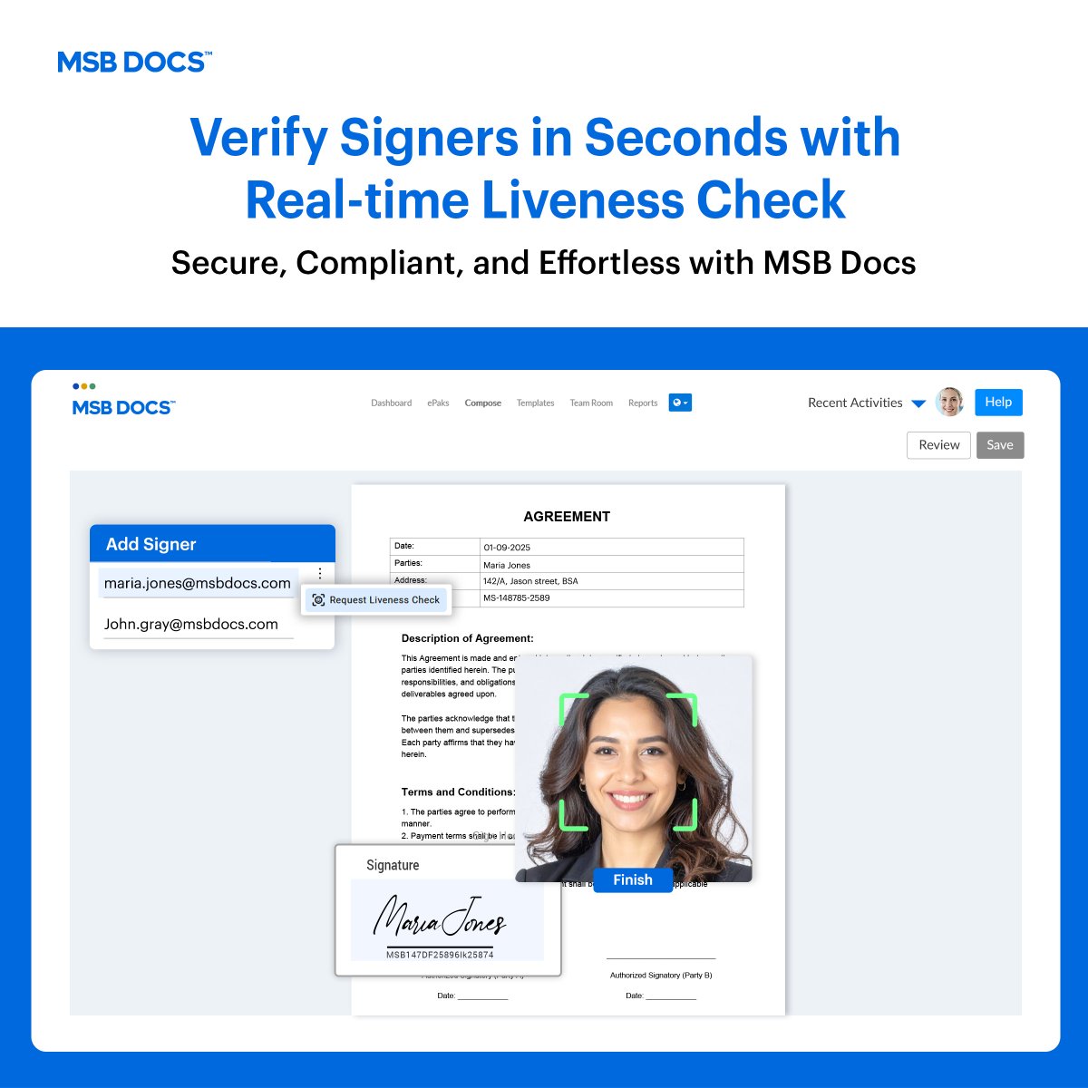 msbdocs's tweet image. Ensure the right person signs your important agreements with @msbdocs Real-time Liveness Check
✅ Instant ID verification
⚡ Seamless experience
📑 Fully compliant
Secure. Fast. Reliable.
Try for Free: msbdocs.com/start-free-tri…
#eSignatures #Compliance #MSBDocs #LivenessCheck