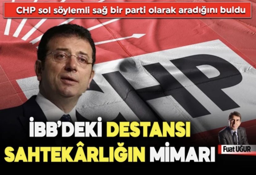 CHP sol söylemli sağ bir parti olarak aradığını buldu: 
İBB’deki destansı sahtekârlığın mimarı
👇👇👇
Türkiye 1960’lı yıllarda dönemin Başbakanı İsmet İnönü tarafından icat edilen “Ortanın Solu” kavramıyla tanıştı. O samandan sonra sosyolojik, ekonomik ve politik olarak merkez