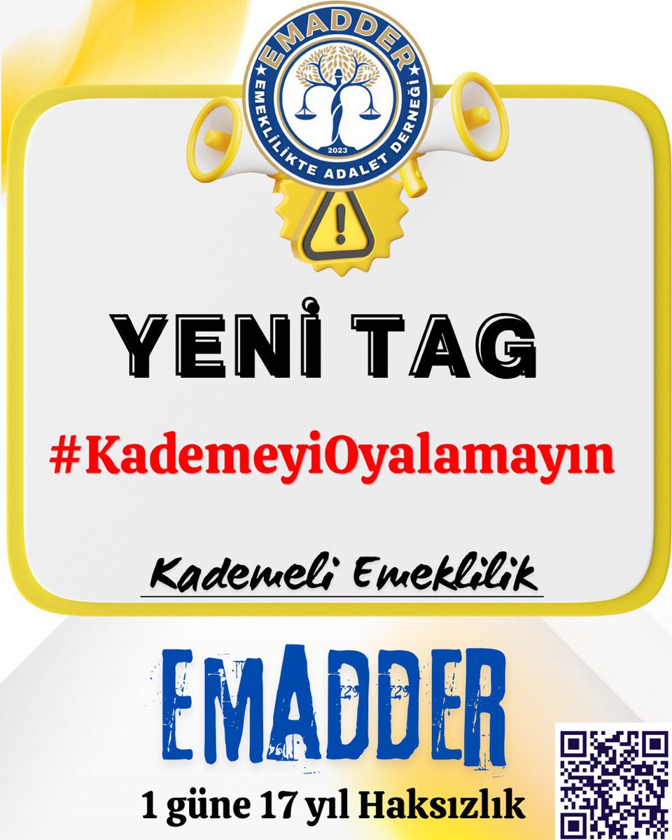 EmadDernegi's tweet photo. ‼️📣 YENİ TAG 📣‼️
👇👇👇👇👇👇
#KademeyiOyalamayın

Yıllardır alın teriyle, emeğiyle çalışan milyonlarca insan hak, hukuk ve adalet bekliyor!
Kademe bir lütuf değil; bedeli ödenmiş, gasp edilmiş bir haktır!
Eşitlik ilkesi çiğnendi, adalet terazisi bozuldu!
Artık yeter!
Oyalamayı bırakın, adaleti yasalaştırın, hakkı teslim edin!

🏛️ EMEKLİLİKTE ADALET DERNEĞİ
@EmadDernegi
#KademeyiOyalamayın

@Akparti
@MHP_Bilgi
@iyiparti
@herkesicinCHP
@rprefahpartisi
@tipgenelmerkez
@zaferpartisi
@SaadetPartisi
@devapartisi
@anahtarparti
@sgksosyalmedya
@haber_sgk