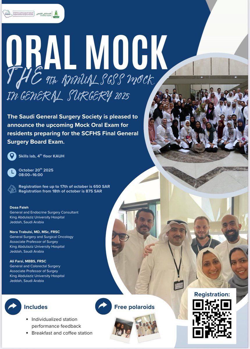 Don’t miss:
The 9th Annual SGSS Mock Oral Exam in General Surgery!  

Sharpen your skills and get exam-ready with expert-led sessions.  

🗓️ Register now: shorturl.at/VRaMx