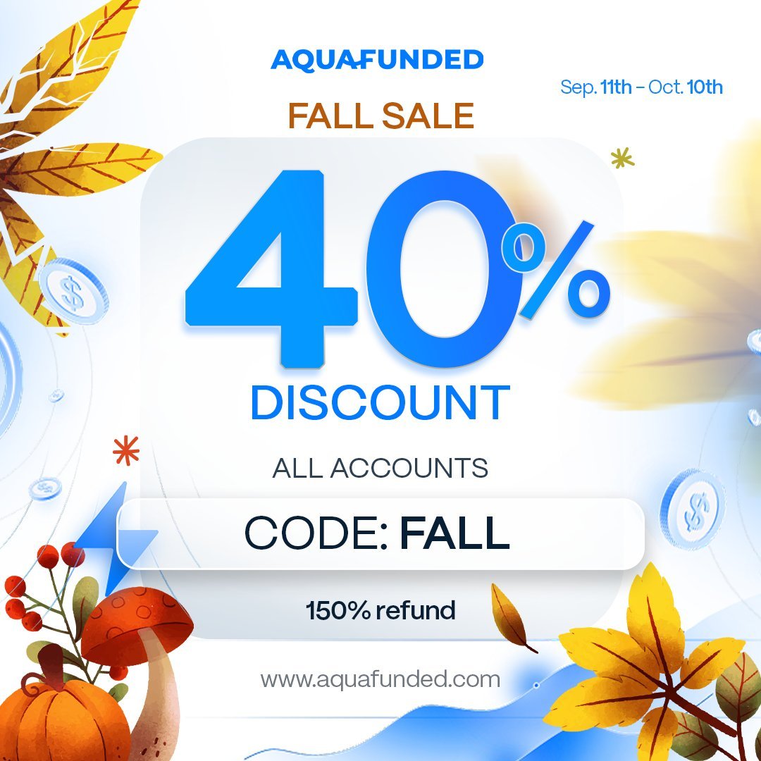 AquaFunded's tweet image. 40% OFF all accounts ending soon!

💙 40% OFF All Accounts
💙 7 day payout &amp;amp; 100% profit split addons available
💙 150% Refund

Get funded now at 👉 aquafunded.com/?el=x