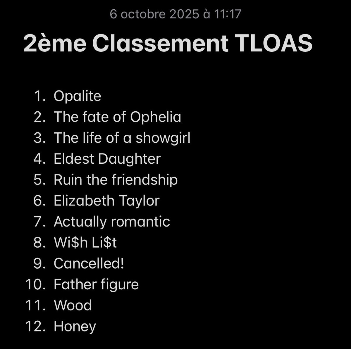 Classement 1ère écoute vs. Classement après 3 jours à saigner l’album ❤️‍🔥 #TSTheLifeOfAShowgirl