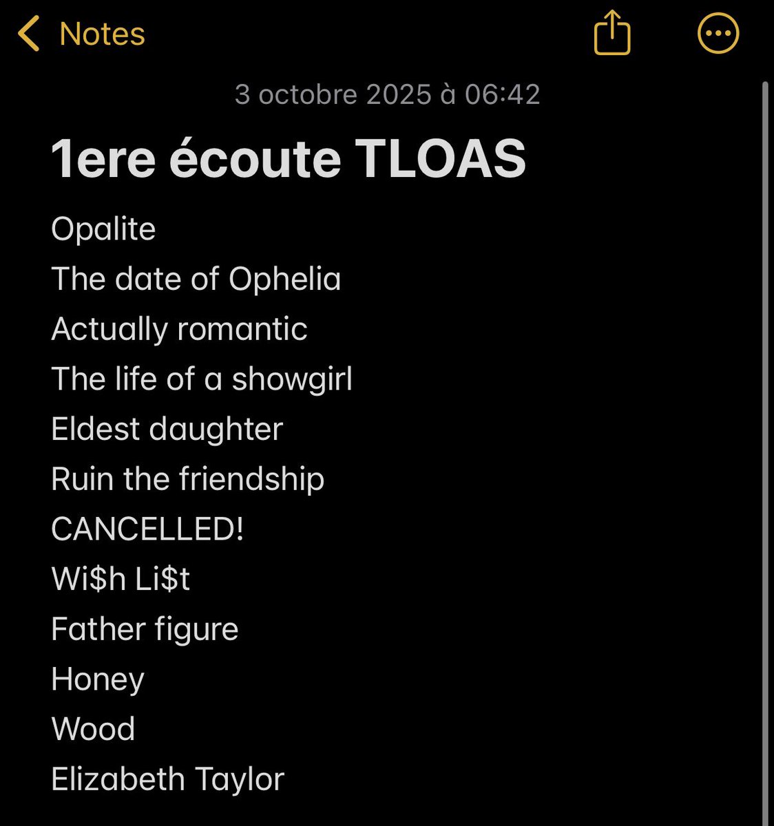 _Delfinity_'s tweet photo. Classement 1ère écoute vs. Classement après 3 jours à saigner l’album ❤️‍🔥 #TSTheLifeOfAShowgirl https://t.co/mG9qgcyizk