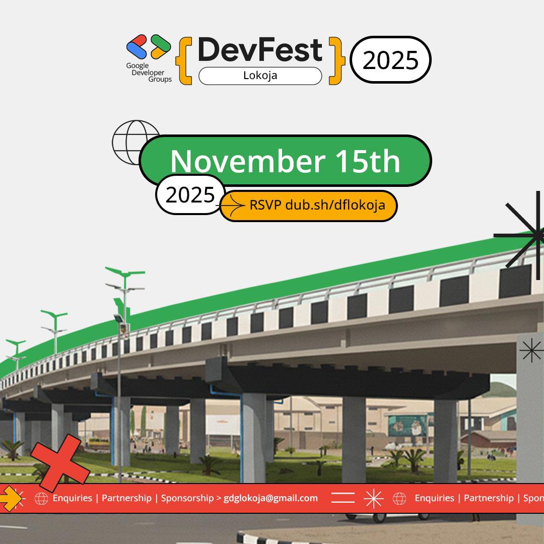 Kogi’s biggest dev fest is happening in Lokoja on Nov 15, 2025!  
Connect with developers, designers &amp; tech leaders across the state.  
Secure your spot here —> dub.sh/dflokja and do not miss it! #KogiTech #DevFest2025