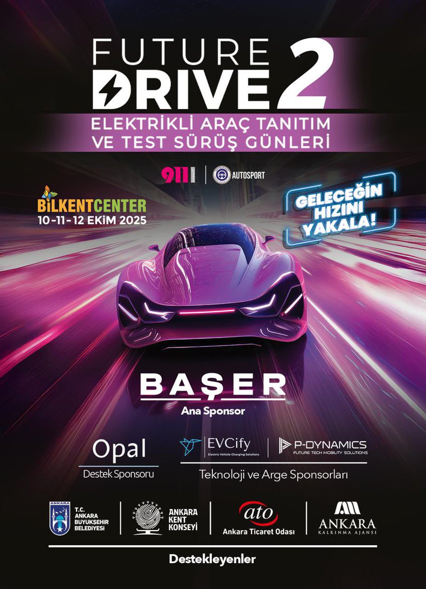 GELECEĞİN HIZINI YAKALA! 🚘⚡

Ankara Büyükşehir Belediyesi, Ankara Kent Konseyi, Ankara Ticaret Odası ve Ankara Kalkınma Ajansı iş birliğiyle düzenlenen Future Drive 2 – Elektrikli Araç Tanıtım ve Test Sürüş Günleri, elektrikli araç sektörünün öncü markalarını ve teknoloji