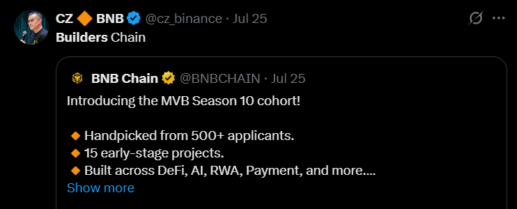 c0ntractdropper's tweet image. CZ keeps saying “BUILDERS”.
It’s literally everywhere in the BNB ecosystem.
The Chinese word for it (建设者) means builders.

No one tokenized it yet… and we’re in the middle of a Chinese meme meta.