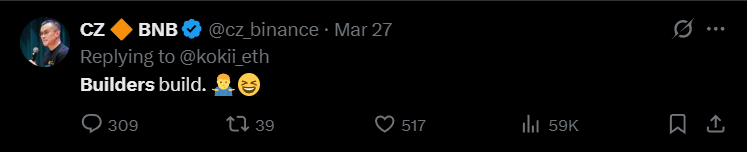 c0ntractdropper's tweet image. CZ keeps saying “BUILDERS”.
It’s literally everywhere in the BNB ecosystem.
The Chinese word for it (建设者) means builders.

No one tokenized it yet… and we’re in the middle of a Chinese meme meta.