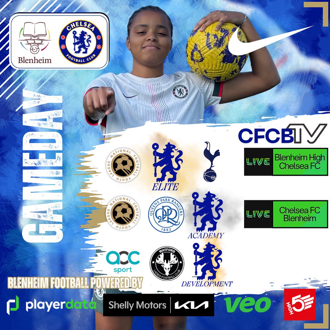 It’s GAMEDAY ⚽️🏆

<a href="/NFYLU19U23/">National Football Youth League</a> Cup Round 2 &amp; <a href="/ECFA12/">English Colleges FA</a> league action awaits.

Catch the <a href="/NFYLU19U23/">National Football Youth League</a> action on our CFCBTV <a href="/veotechnologies/">Veo</a> Live streams.

Blenheim football 🤝 powered by <a href="/Shellymotors/">Shelly Motors</a> <a href="/PlayerData/">PlayerData</a> <a href="/veotechnologies/">Veo</a>

#here2Rise
#teamblenheim