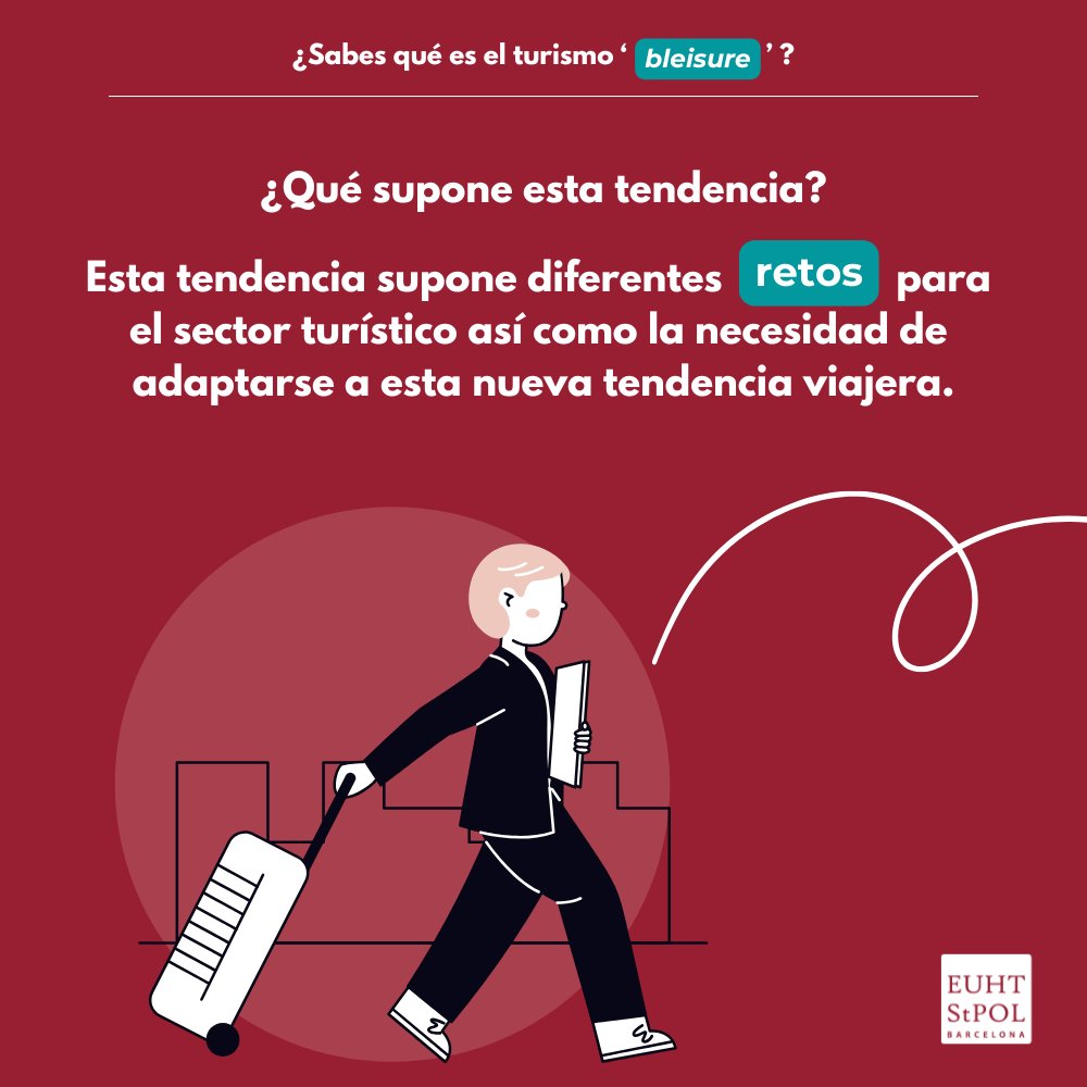 EUHTStPOL's tweet image. ¿Has oído hablar del turismo bleisure? 👀✈️

Es la tendencia que une viajes de negocios y tiempo de ocio, alargando las estancias y transformando así la forma de viajar. 💼🛩

Más información en nuestro último post en el blog 
➡️ santpol.edu.es/blog/que-es-el…

#EUHTStPOL #Bleisure