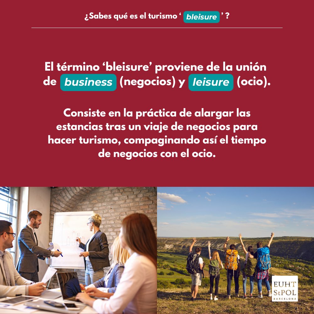 EUHTStPOL's tweet image. ¿Has oído hablar del turismo bleisure? 👀✈️

Es la tendencia que une viajes de negocios y tiempo de ocio, alargando las estancias y transformando así la forma de viajar. 💼🛩

Más información en nuestro último post en el blog 
➡️ santpol.edu.es/blog/que-es-el…

#EUHTStPOL #Bleisure