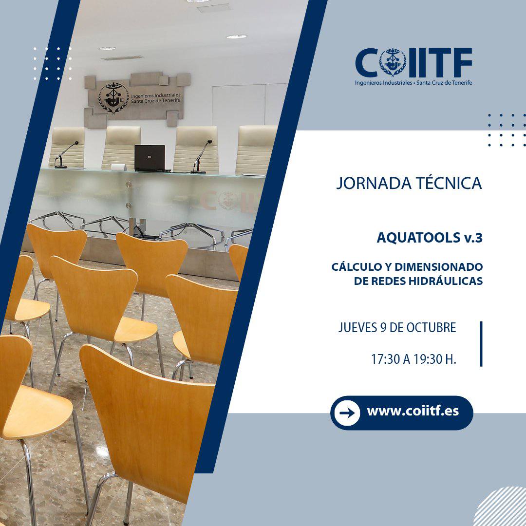 Mañana 9 de octubre celebraremos la Jornada Técnica "Aquatools v.3: Cálculo y dimensionado de Redes Hidráulicas", impartida por técnicos de
<a href="/Aquatherm_ib/">Aquatherm_ib</a>

Inscripciones en 👉 coiitf.es