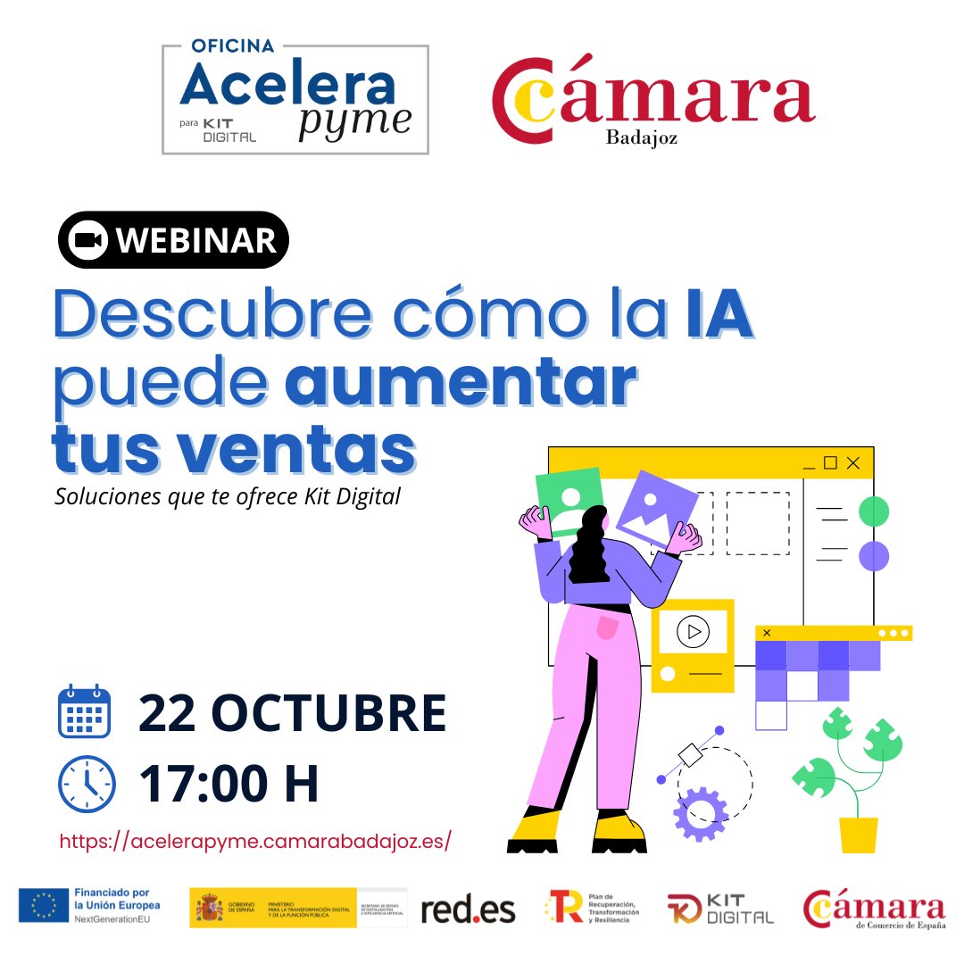 📢 Desde la Cámara de Comercio de Badajoz, a través de la Oficina Acelera Pyme, te invitamos al webinar gratuito:
🗓 Fecha: 11 de noviembre
 🕔 Hora: 17:00h
 🔗acelerapyme.camarabadajoz.es/eventos/ia-aum…