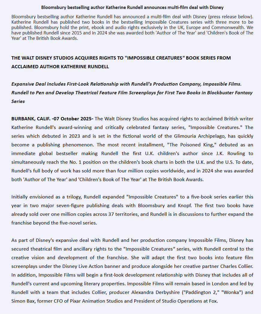 entrustTMF's tweet image. #BMY Bloomsbury Author Katherine Rundell announces multi-film deal

[I would guess no immediate benefit but should keep the pot boiling longer term in terms of book sales, so pretty decent news IMHO]

investegate.co.uk/announcement/r…