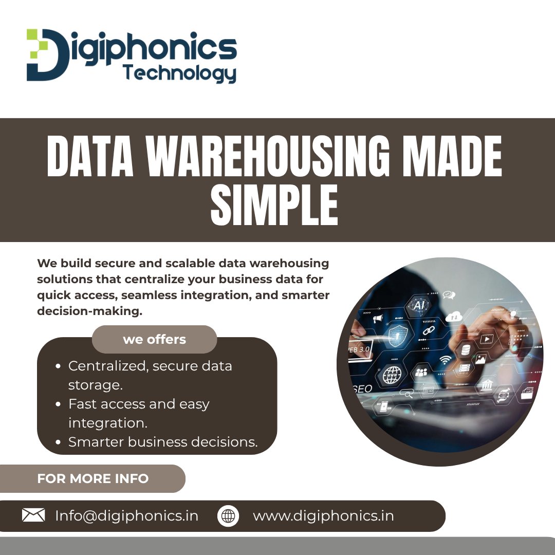 digiphonics23's tweet image. Power your business with secure and scalable data warehousing — fast access, smart insights, and seamless integration in one place.

#DataWarehousing #BusinessIntelligence #DataManagement #SmartInsights