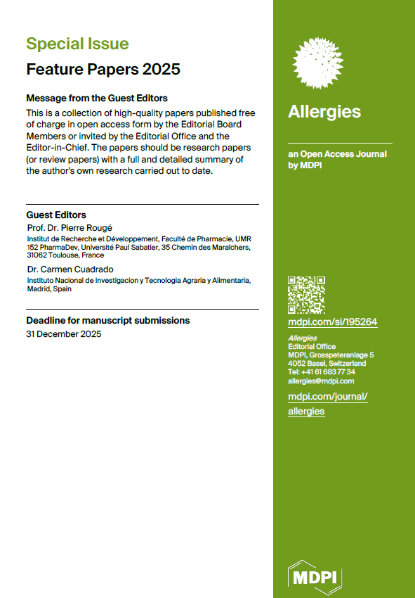 🔔#Allergies, Welcome you to check the papers submitted to the Special Issue "Feature Papers 2025" edited by Prof. Dr. Pierre Rougé and Dr. Carmen Cuadrado

✅Link: brnw.ch/21wWrkv

#Allergies #MDPI #Submission #OpenAccess