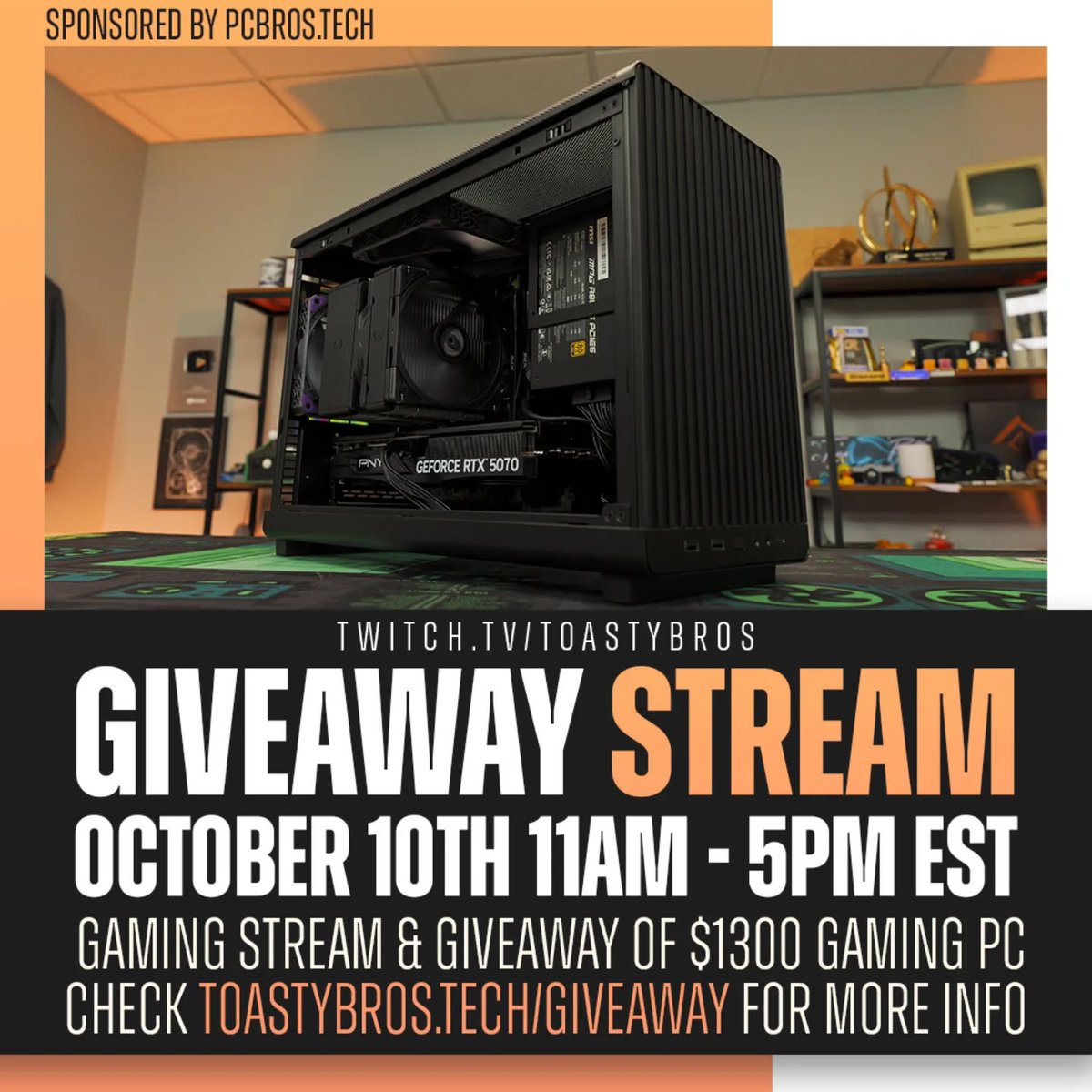 CaptZenos's tweet photo. It's that time again, @ToastyBrosTech  &amp; @PCBrosLLC's Giveaway stream. The stream is this Friday, October 10th starting at 11am. They will be giving away a Gaming PC &amp; giving away Gift cards through out the stream. Be there for your chance to win. https://t.co/xlffhtSfvP https://t.co/j1um96aHTu