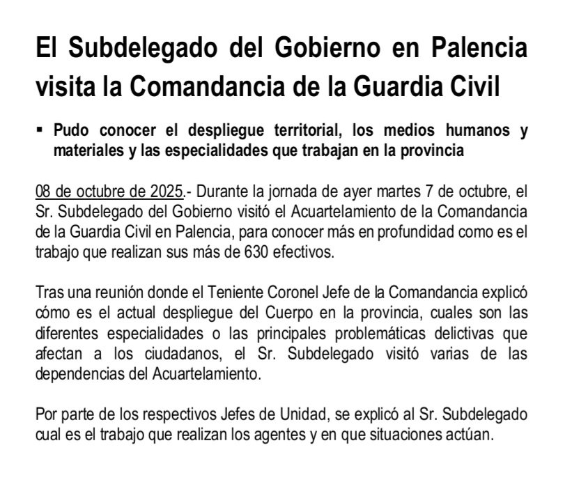 🇪🇸 El Subdelegado del Gobierno en Palencia visita la Comandancia de la Guardia Civil

#guardiacivilpalencia