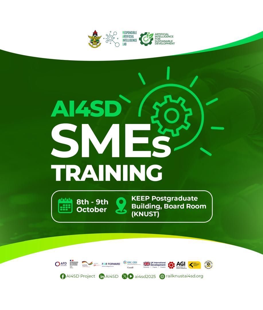 📌Join us for a 2-day training programme designed for  SMEs as part of the AI4SD initiative.

 Dates: 8th – 9th October

Time: 10:00 AM daily

Venue: KEEP Postgraduate Building, Boardroom

🔗us06web.zoom.us/j/87505825475?…

Meeting ID: 875 0582 5475

Passcode: 611071