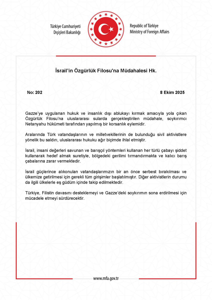 İsrail’in Özgürlük Filosu'na Müdahalesi Hk. mfa.gov.tr/no_-202_-israi…