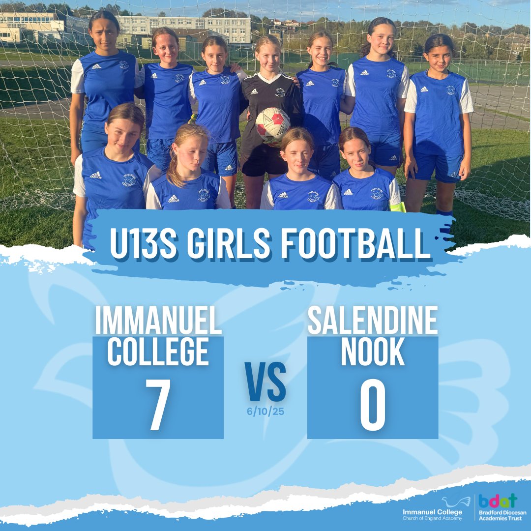 ImmanuelBD10's tweet photo. Another success for our U13S Girls Football team in Round 2 of the ESFA Cup against Salendine Nook! A great team performance saw goals from Bella S, Summer R, Leila W, Lily R, Lydia N (x2), and Thea K-C. Well done to all involved, on to the next round! ⚽👏 @WeAreBDAT https://t.co/Ndn3YQQfli
