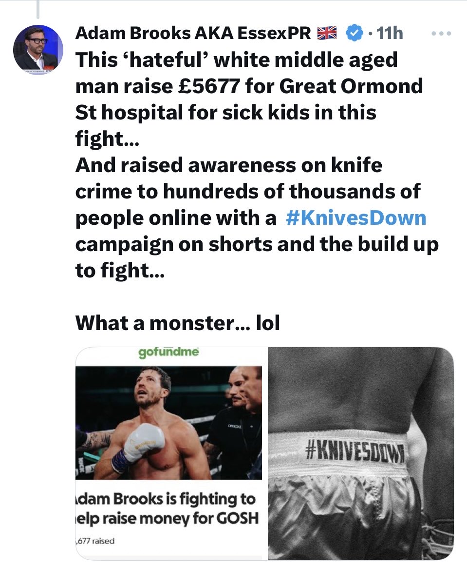 Adam Brooks, so humble. All done for the right reasons, he’d never be so crass as to brag about it for likes and plaudits.