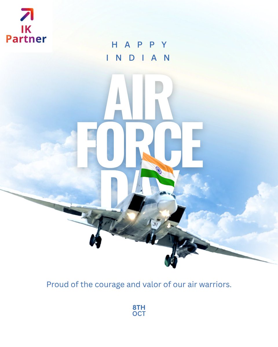 InvestKraft's tweet photo. Happy Indian Air Force Day! 🇮🇳
We are proud of the extraordinary courage and unflinching valor of our air warriors who guard our skies with dedication and might. We salute their service on this 8th of October.
#IndianAirForceDay #IAF #AirWarriors #ProudIndian #IKPartner #8thOct https://t.co/fxGiIQB856
