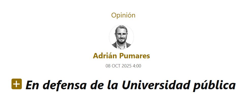 ✍️El secretario general y portavoz parlamentario de <a href="/FOROAsturias/">FORO Asturias</a>, <a href="/AdrianPumares/">Adrián Pumares</a>, publica hoy la tribuna 'En defensa de la Universidad pública' en el periódico <a href="/lanuevaespana/">La Nueva España</a>.

🗞️lne.es/opinion/2025/1…
📎foroasturias.es/revista-de-pre…