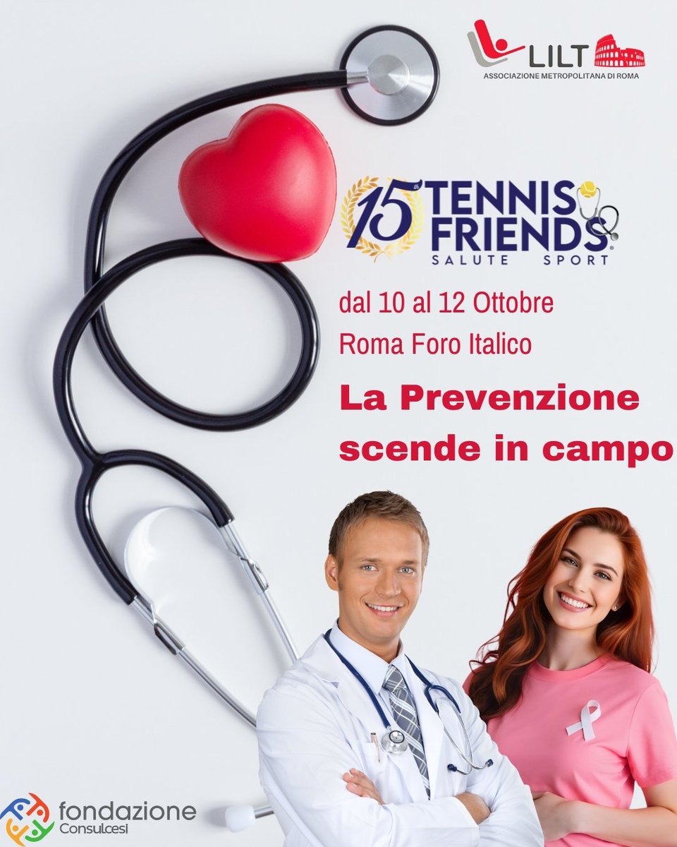 🎾 La Prevenzione scende in campo!
Dal 10 al 12 Ottobre, al Foro Italico di Roma, la LILT Roma sarà presente al Tennis &amp; Friends – Salute e Sport, l’evento che unisce il mondo dello sport e della salute con un unico obiettivo: promuovere la prevenzione e il benessere. 💪💗