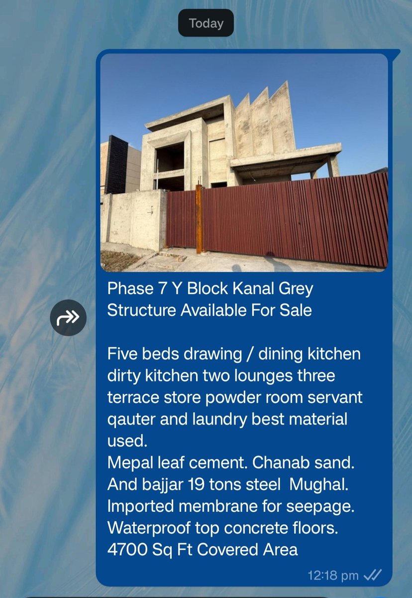 dhaestateagent's tweet image. Phase 7 Y Block Kanal Grey Structure Available For Sale

Five beds drawing / dining kitchen dirty kitchen two lounges three terrace store powder room servant qauter and laundry best material used

For Details Contact
Sikandar Azam
0333-4102103
0323-4102103
#greystructure #forsale
