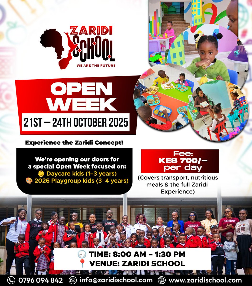 🔥 It’s Finally Here! 🔥
Zaridi School Open Week is on — Oct 21st–24th! 🎉
A one-of-a-kind experience for Aspiring 2026 Playgroup kids (3–4yrs) &amp; Daycare (1–3yrs)!
#ZaridiSchool
#WeAreTheFuture
