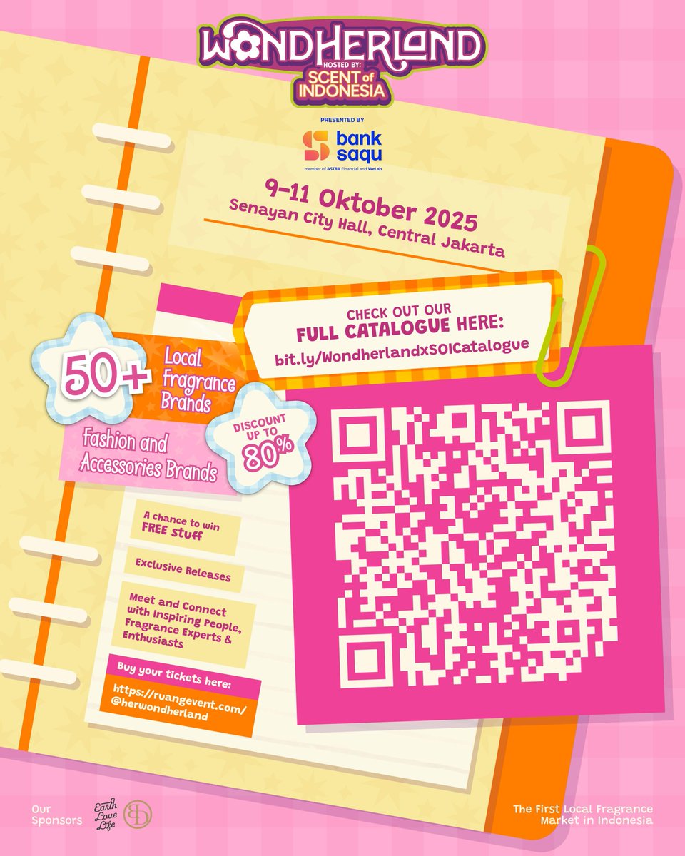 Wondherland x Scent of Indonesia hadir dengan 90+ fashion &amp; fragrance brands. Bisa fitting baju, testing parfum, plus guidance dari Fashion &amp; Fragrance Assistant.
9 - 11 Oktober 2025, Senayan City Hall.
Presale Rp35.000 mulai 8 September.

Info: @herwondherland @scentof_id