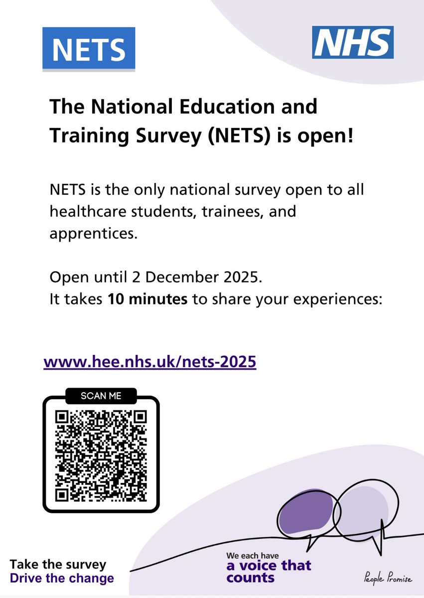 Calling all learners. Please take 10 minuets to complete the NETS survey and help drive the change. <a href="/NCAlliance_NHS/">Northern Care Alliance NHS Foundation Trust (NCA)</a> <a href="/FBMH_UoM/">UoM Biology, Medicine and Health</a>