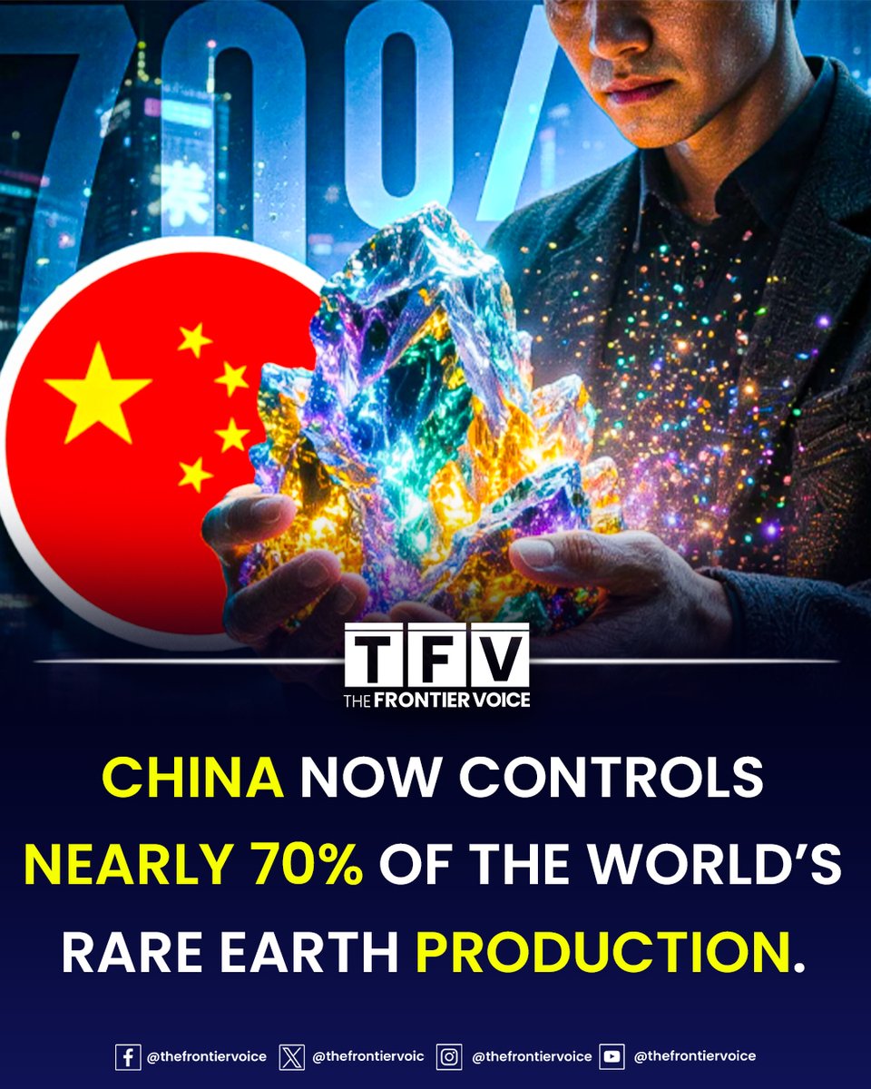 thefrontiervoic's tweet photo. China now controls nearly 70% of the world’s rare earth production.
#China #RareEarth #GlobalTrade #MiningIndustry #TechMaterials #EconomicPower https://t.co/O4ADB7Ta1a