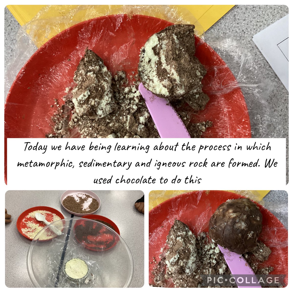 asmyear3's tweet photo. Year 3 have been learning all about rock formation. We used chocolate to see how sedimentary, metamorphic and igneous rock is formed. https://t.co/xsSGj3FR1Z