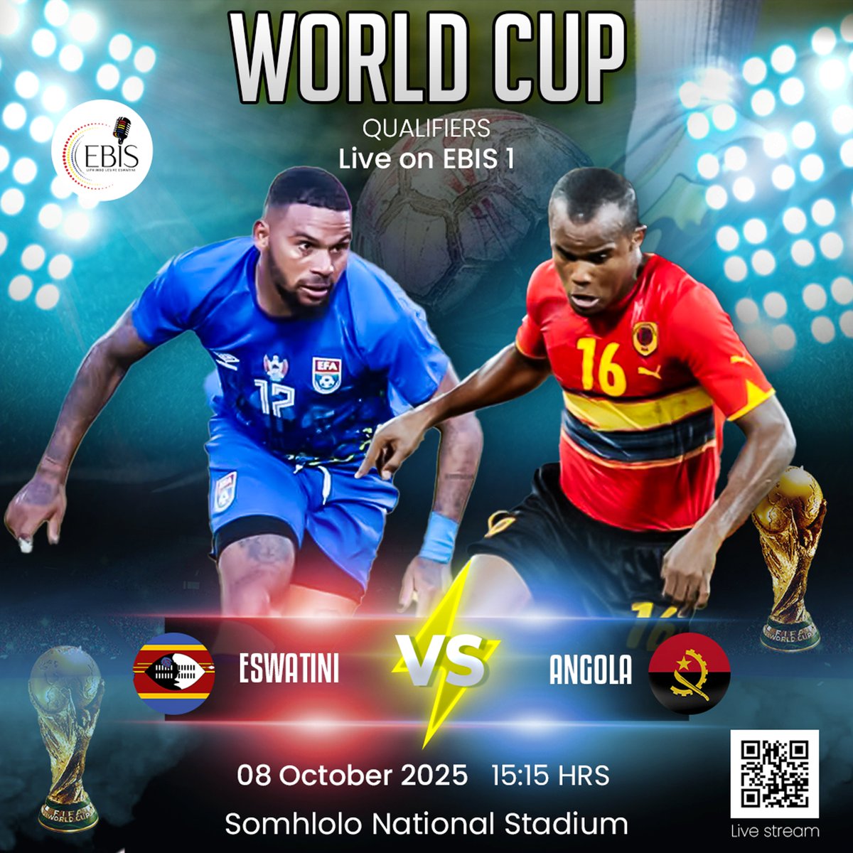EBISRADIO's tweet photo. Tune in to the live commentary of the World Cup qualifiers game between Sihlangu and Angola today on #EBIS1 at 15:15hrs.
#EBISRadio
#Sihlangu https://t.co/f3wCe02gqw