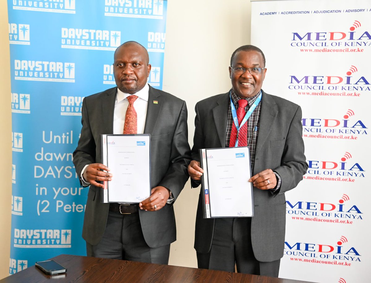 <a href="/MediaCouncilK/">Media Council of Kenya</a>  and .<a href="/DaystarUni/">Daystar University</a> have signed a pact to supercharge journalism training and boost Kenya’s media future.

Learn More:bit.ly/48Sntgw