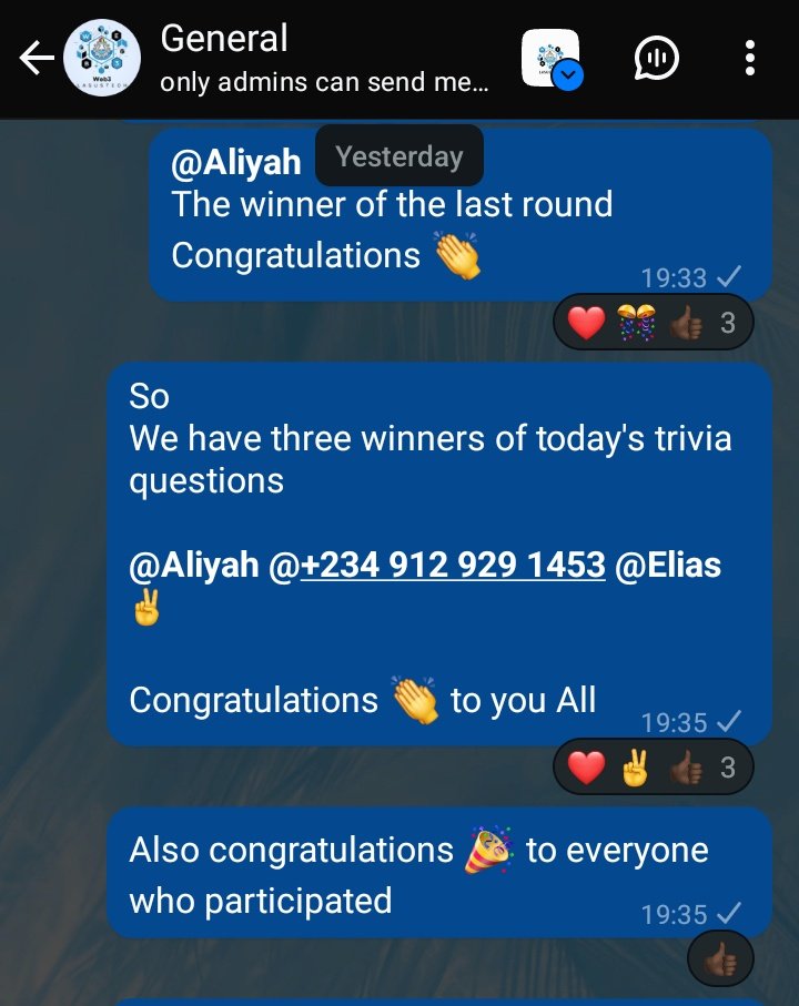web3lasustech's tweet image. Yesterday’s trivia was pure brain flexing 🔥🔥
Big shout out to everyone who participated ...
y’all really showed what decentralised intelligence looks like 🧠
Also our quick minds 👇
@aliyah_ibidun @orangie803
@EliasLyon19
Let’s keep the energy up ...next round loading
