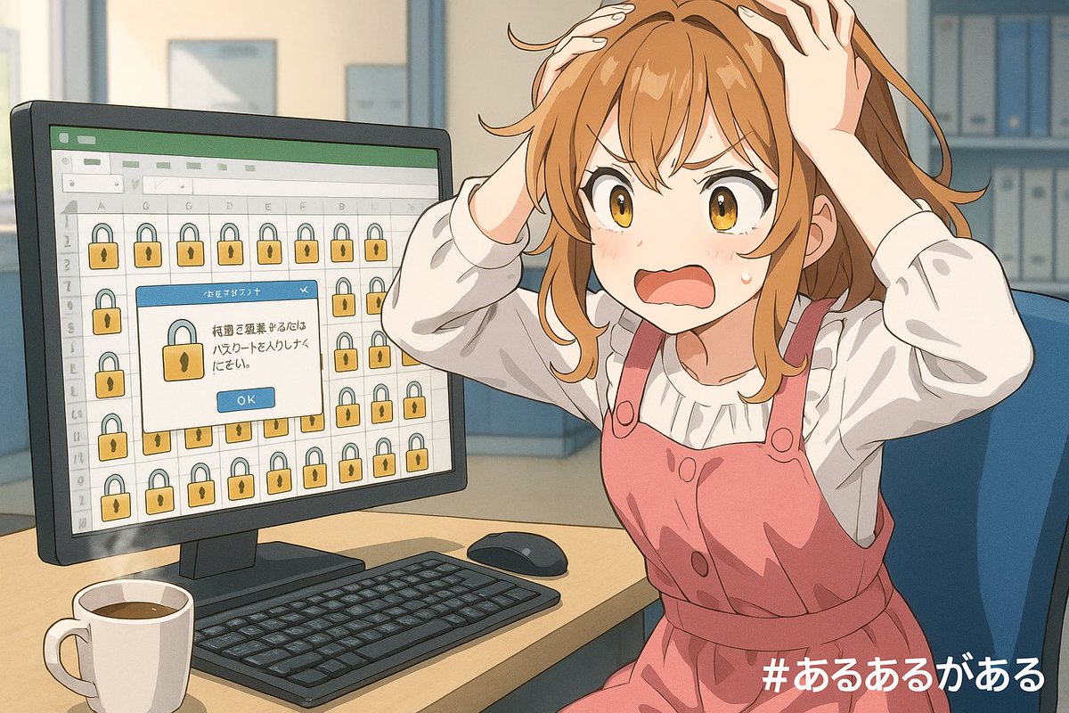 fumokmm's tweet image. #あるあるがある #Excelあるある
配られたExcelファイルにフォーマット保護がかかっていて使いづらいが、解除用パスワードを誰も知らない