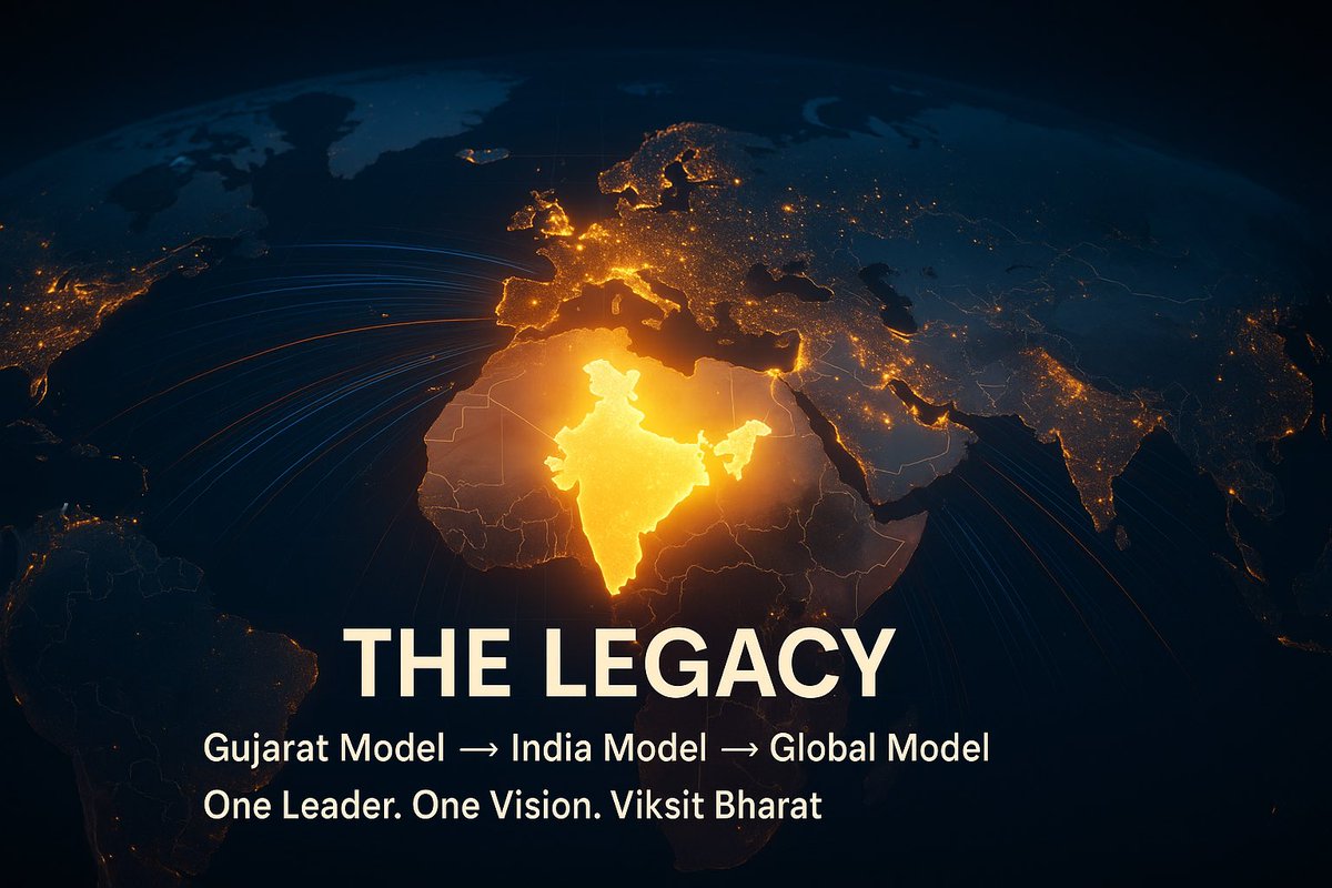 HemanNamo's tweet photo. Tweet 🔟
🌏 The Legacy
From Gujarat Model → India Model → Global Model.
A journey of one leader, one vision — turning promise into performance.
#ModiAt25 #ViksitBharat #IndiaRising 🇮🇳 https://t.co/tldU5NkoPY