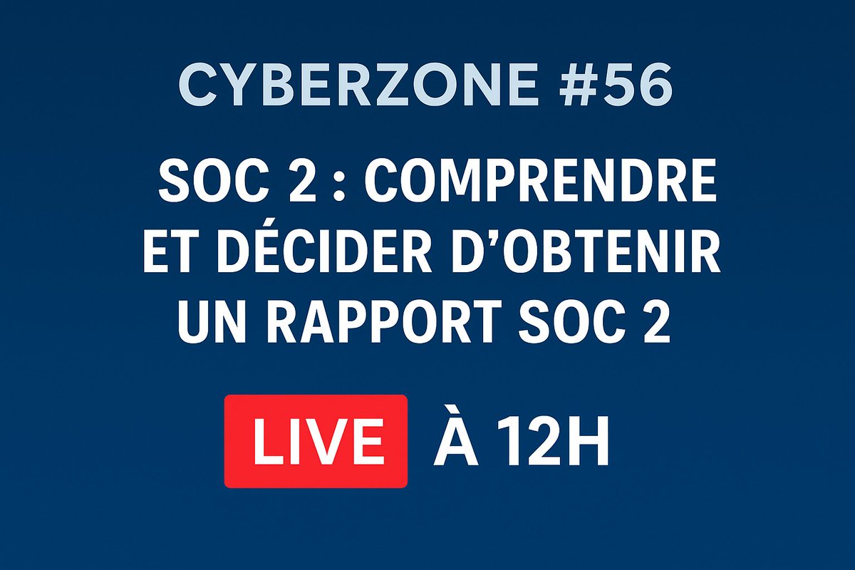 🎯 CYBERZONE #56 – SOC 2 -vendredi 12 h LIVE : obtenir un rapport SOC 2 : découvrez pourquoi SOC 2 devient un standard incontournable pour les éditeurs et prestataires cloud.
🔗 eu1.hubs.ly/H0nBDss0
#SOC2 #CyberZone #ConfianceNumérique #CyberSécurité #Compliance #FeelAgile