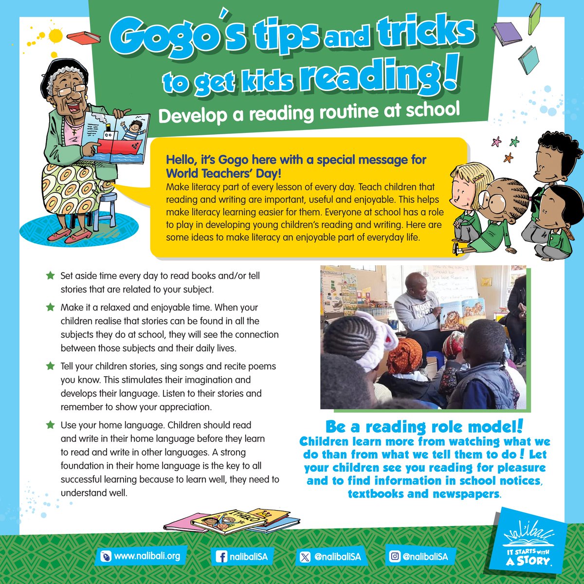 With World Teachers' Day now behind us, Nal'ibali continues to celebrate the vital role that teachers play in fostering a love of reading within their communities. 

Teachers are involved in encouraging reading for pleasure among children, almost on a daily basis. The real